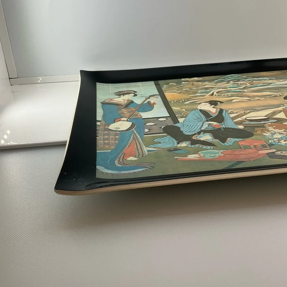 VINTAGE SOHO Inc. UTAGAWA TOYOHARU Rectangle Tray A Winter Party Curled Edges